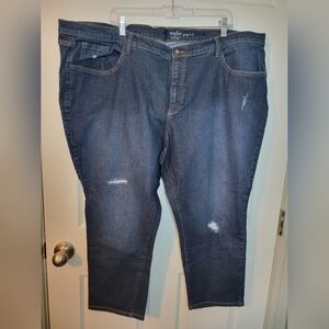 Studio By D&Co Women's Plus Jean Dark Washed 28 WP Buttons Pockets Zipper Distre
